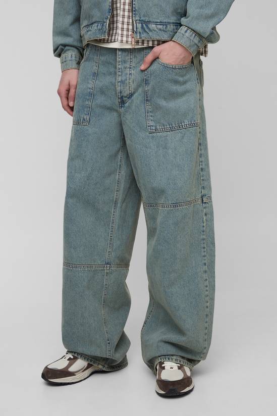 Tall Debossed Pocket Vintage Wash Baggy Jeans