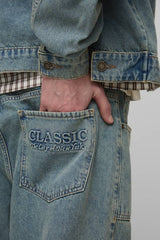 Tall Debossed Pocket Vintage Wash Baggy Jeans
