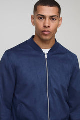 Faux Suede Regular Fit Bomber Jacket