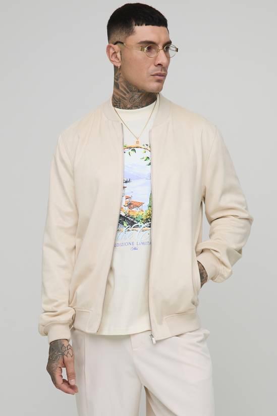 Tall Faux Suede Regular Fit Bomber Jacket