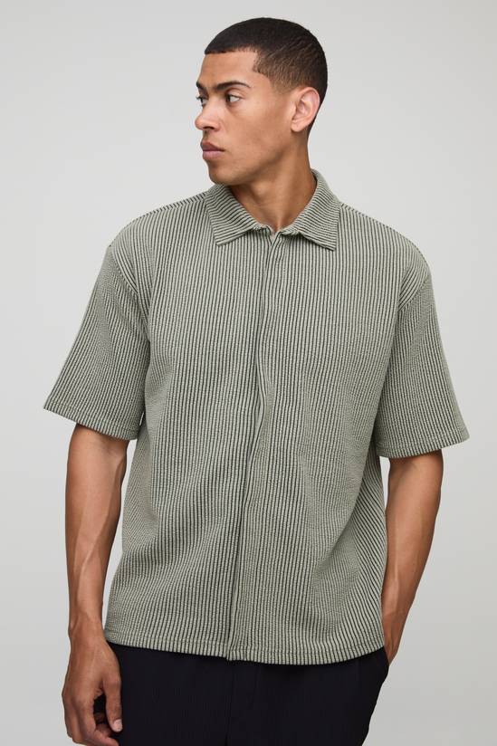 Oversized Two-Tone Ribbed Jersey Shirt