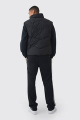 Regular Fit Quilted Funnel Neck Gilet In Black