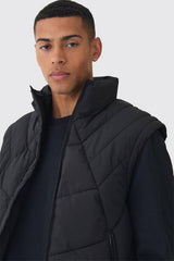 Regular Fit Quilted Funnel Neck Gilet In Black