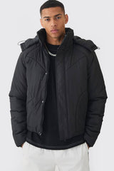 Boxy Quilted Hooded Puffer Coat In Black