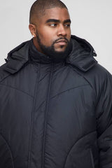 Plus Boxy Quilted Hooded Puffer Coat In Black