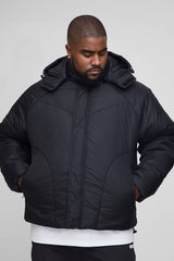 Plus Boxy Quilted Hooded Puffer Coat In Black