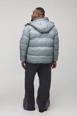 Plus High Shine Regular Fit Hooded Puffer in Grey