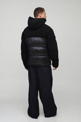Tall Borg and High Shine Hooded Regular Fit Puffer in Black