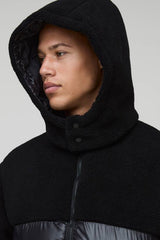 Tall Borg and High Shine Hooded Regular Fit Puffer in Black