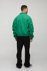 Tall Boxy Boucle Ruched Sleeve Bomber Jacket In Green