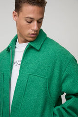 Tall Boxy Boucle Ruched Sleeve Bomber Jacket In Green