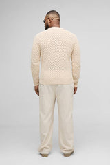 Plus Oversized Crochet Long Sleeve Polo Shirt