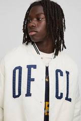 Oversized Boxy OFCL Embroidered Nylon Varsity Jacket