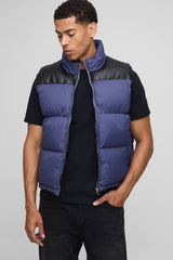 Regular Fit PU Yoke Nylon Panel Gilet