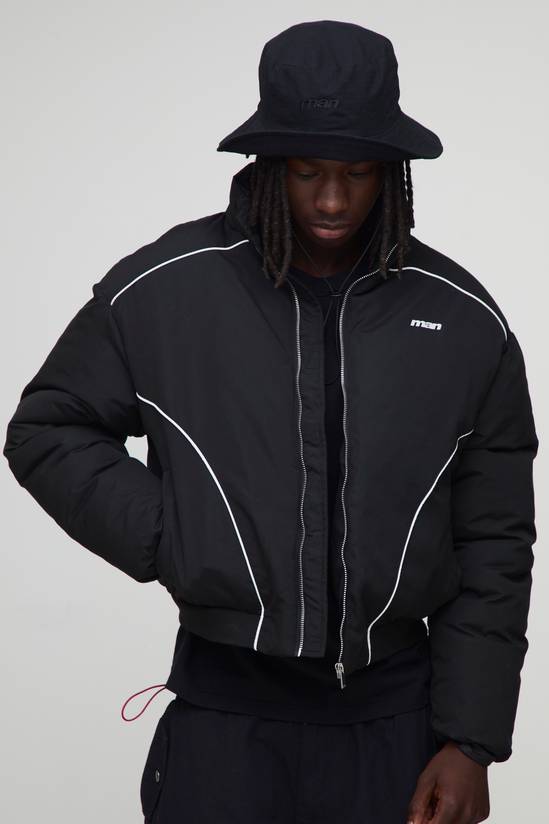 Oversized Boxy Piping Panel Funnel Neck Puffer Jacket