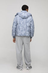 Oversized Fit Washed Nylon Hooded Funnel Neck Duvet Puffer Jacket