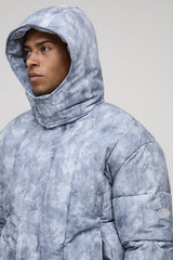 Oversized Fit Washed Nylon Hooded Funnel Neck Duvet Puffer Jacket