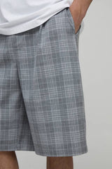 Wide Leg Check Double Pleat Jort