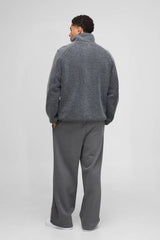 Regular Fit Two Tone Borg Nylon Mix Funnel Neck Zip Through Jacket