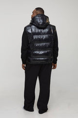 Plus Regular Fit High Shine Quilted Hooded Puffer Gilet