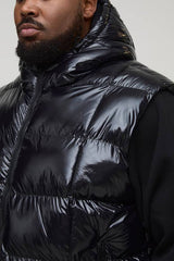 Plus Regular Fit High Shine Quilted Hooded Puffer Gilet