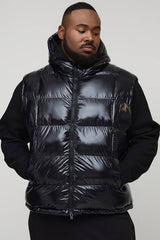 Plus Regular Fit High Shine Quilted Hooded Puffer Gilet