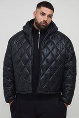 Plus Oversized Boxy High Shine Quilted Hooded Funnel Puffer Jacket