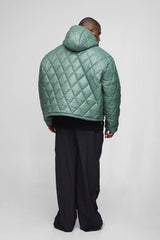 Plus Oversized Boxy High Shine Quilted Hooded Funnel Puffer Jacket