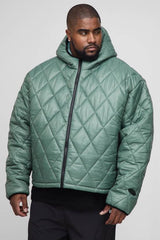 Plus Oversized Boxy High Shine Quilted Hooded Funnel Puffer Jacket