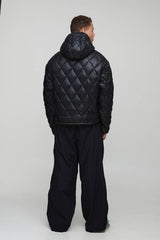 Tall Oversized Boxy High Shine Quilted Hooded Funnel Puffer Jacket
