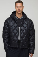 Tall Oversized Boxy High Shine Quilted Hooded Funnel Puffer Jacket