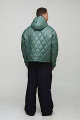 Tall Oversized Boxy High Shine Quilted Hooded Funnel Puffer Jacket