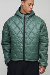 Tall Oversized Boxy High Shine Quilted Hooded Funnel Puffer Jacket