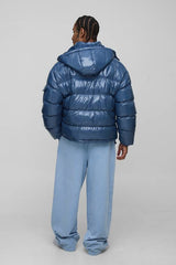 Regular Fit High Shine Quilted Hooded Puffer Jacket