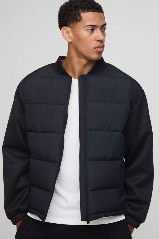 Regular Fit Quilted Scuba Sleeve Puffer
