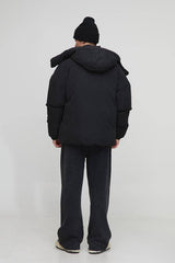 Oversized Boxy Peached Nylon Extreme Heavy Padded Funnel Neck Hooded Puffer Coat