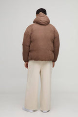 Oversized Boxy Peached Nylon Extreme Heavy Padded Funnel Neck Hooded Puffer Coat