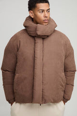 Oversized Boxy Peached Nylon Extreme Heavy Padded Funnel Neck Hooded Puffer Coat