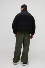 Boxy Fit Borg Nylon Mix Funnel Neck Puffer Jacket