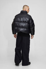 Boxy Fit High Shine Nylon Mix Funnel Neck Puffer Jacket