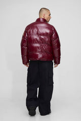 Regular Fit Reversible Mix Fabric Panelled Funnel Neck Puffer Jacket