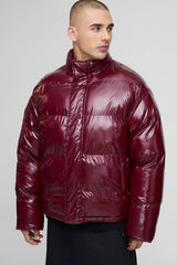 Regular Fit Reversible Mix Fabric Panelled Funnel Neck Puffer Jacket