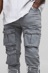 Tall Ruched Rip & Repair Ice Wash Cargo Skinny Jeans