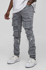 Tall Ruched Rip & Repair Ice Wash Cargo Skinny Jeans
