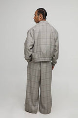 Checked Oversized Boxy Cargo Pocket Harrington Jacket