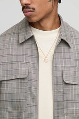Checked Oversized Boxy Cargo Pocket Harrington Jacket