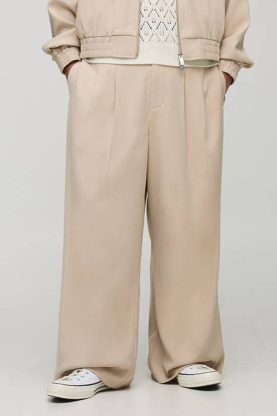 Pleated Front Wide Leg Trousers