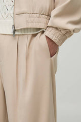 Pleated Front Wide Leg Trousers