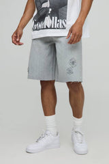 Baggy Fit Ripped Washed Denim Shorts