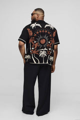 Plus Relaxed Palm Scenic Jacquard Knitted Shirt